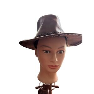 Unbranded Leather Outback Hat Unisex Small Brown Good Distressed Western Mexico